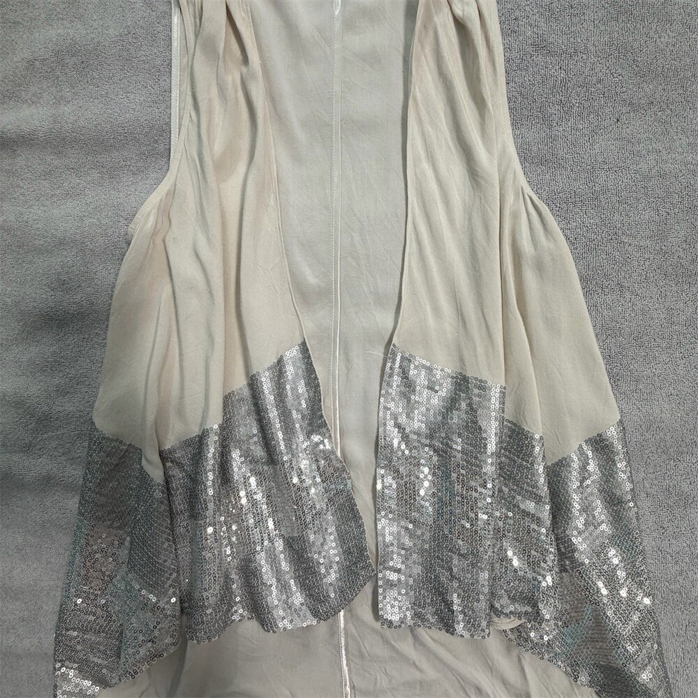 A|X Armani Exchange Vest Womens XS Ivory Sleeveless Open Front Longline